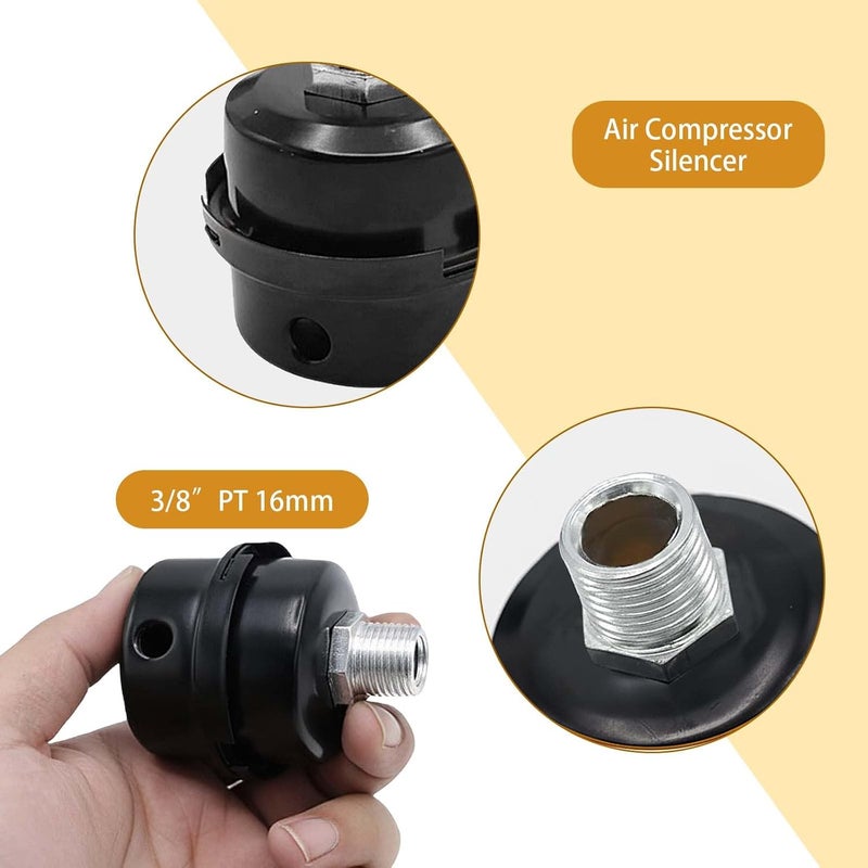 DTMTD Compressor Silencer with Replacement Elements,1/2"Thread Air Compressor Intake Filter Silencer,20mm Metal Air Compressor Filter Noise Muffler Replacement Parts (3/8") - Image 3